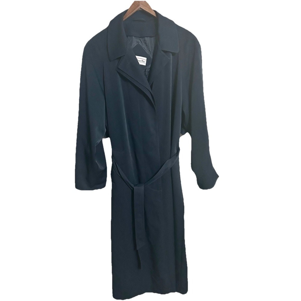Talbots Women's Long Trench Coat Navy Blue Raincoat